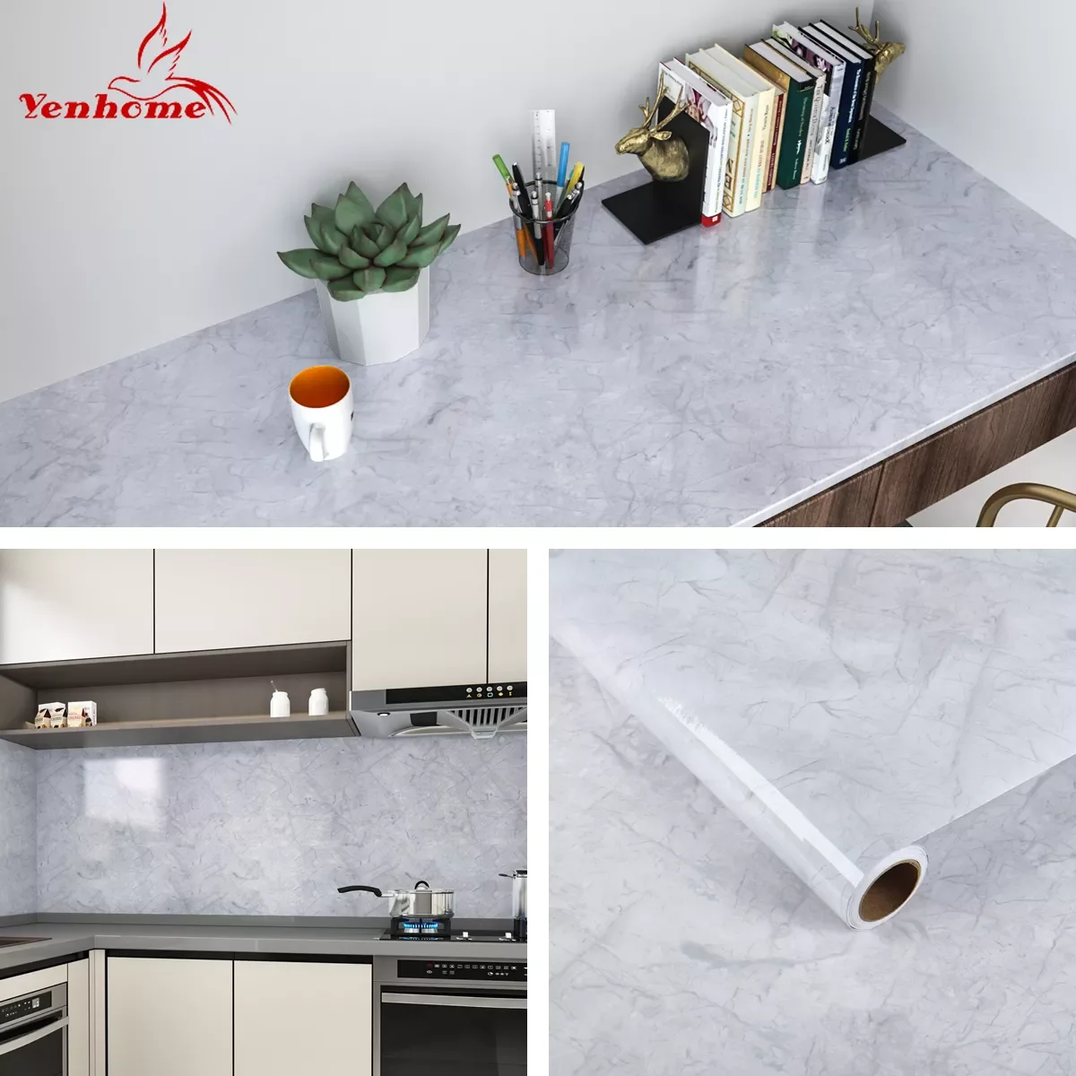 

Decorative Film PVC Self-Adhesive Marble Wallpaper Oil-proof Waterproof Kitchen Cabinets Wall Stickers Home Decoration Decals