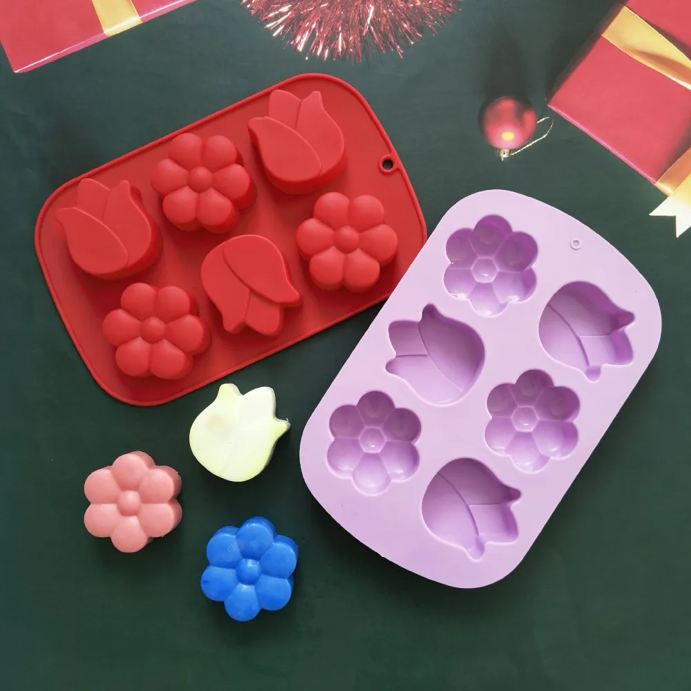 

6 Holes Tulips Flower Soap Mold DIY Handmade Soap Silicone Mold for Soap Making Fondant Tools Cake Mould Soap Making Supplies