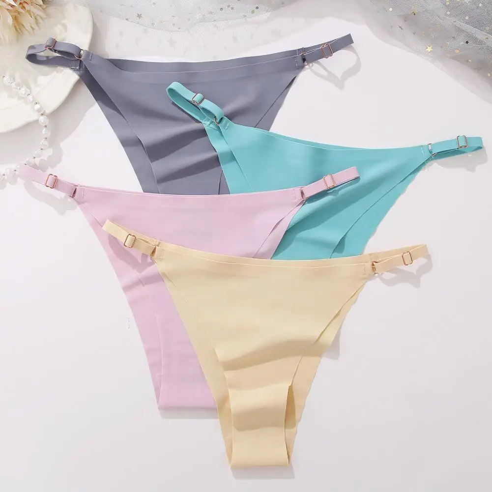 

Women Panties Triangle Shape Solid Color Soft Low Waist Intimate Anti-septic Adjustable Straps Seamless Stretchy G-string for In