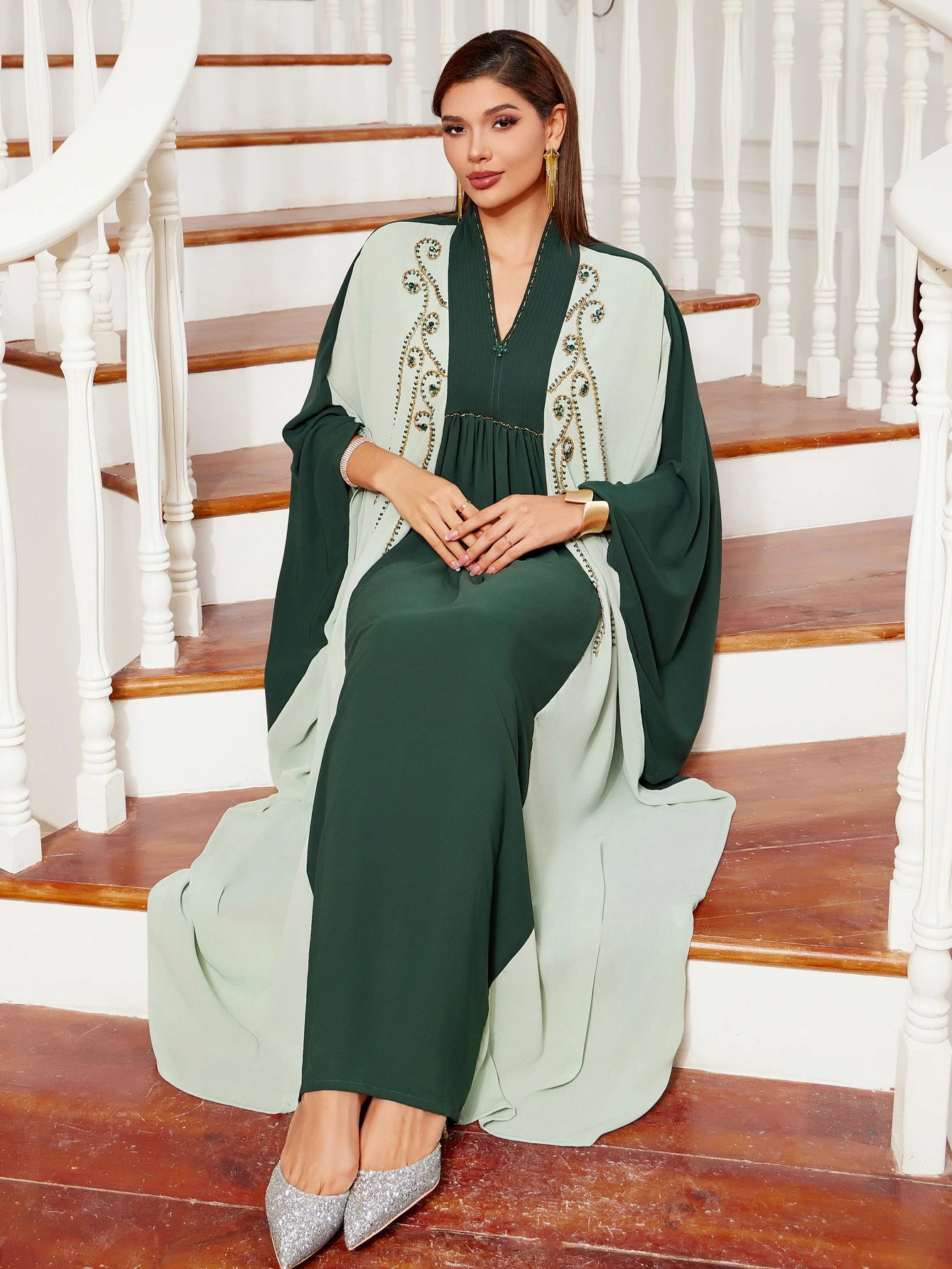 Новинка 2024 модная повседневная абайя с рукавами летучая мышь ручной работы со