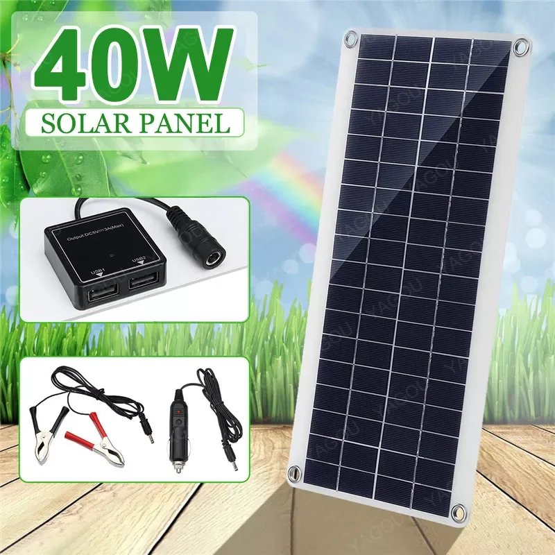 

NEW 40W Solar Charger Kit Dual USB 12/5V DC Waterproof Outdoor Portable Emergency Battery Charging Solar Panels For Phone Car RV