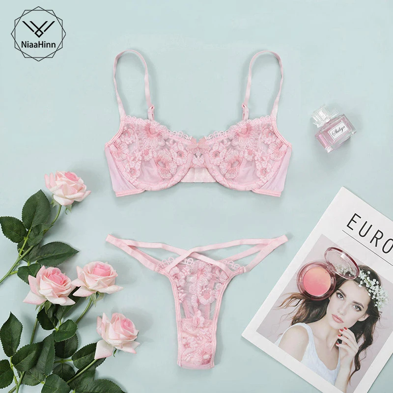 

Hot Sell Lingerie Sexy Women's Underwear Floral Embroidery Erotic Lingerie Set Lace Transparent Sexy Things Female Underwear Set
