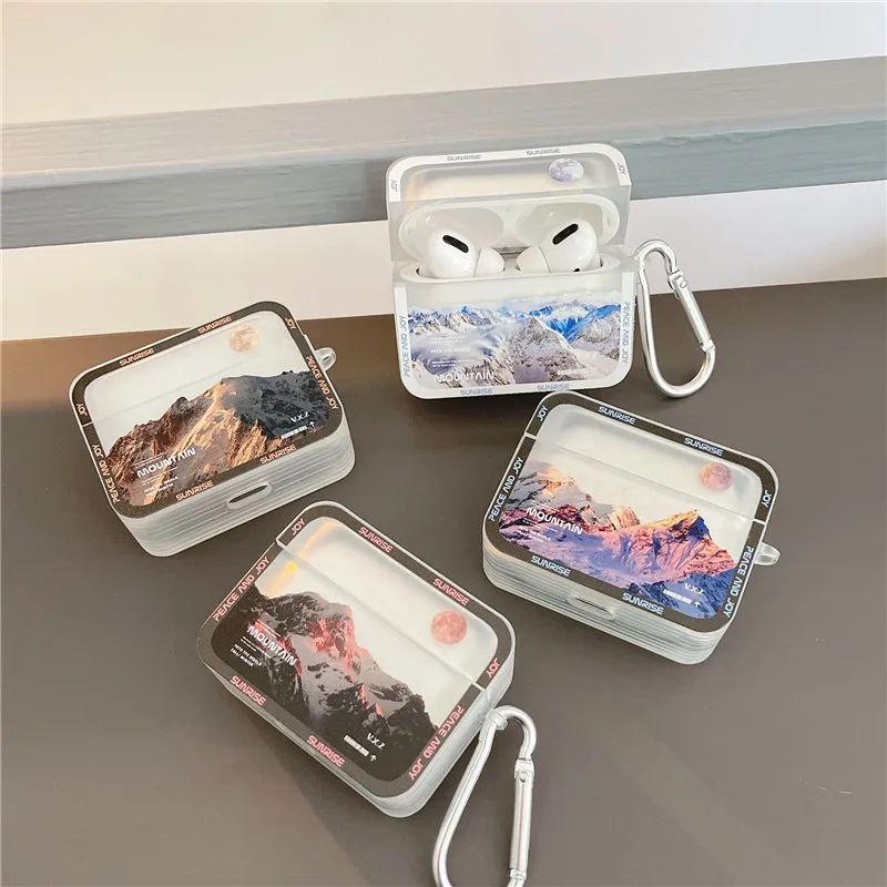 

Прозрачный чехол в стиле ретро Snow Mountain для Apple AirPods 3 2021, аксессуары для беспроводных наушников, чехол для Airpod Pro с крючком