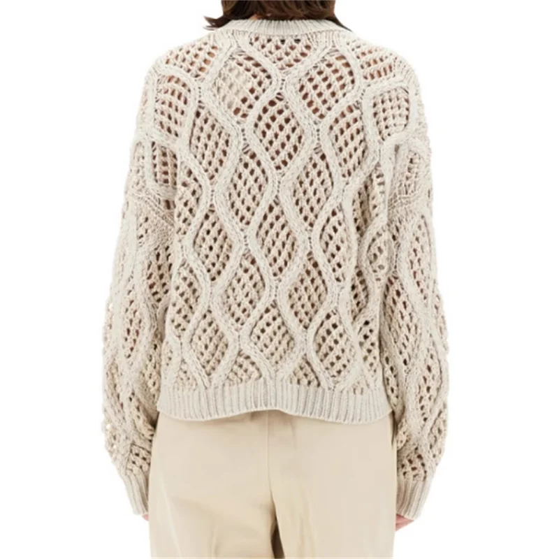 Женский свитер Новинка осени 2024 Модный Блестящий декоративный Топ с длинным