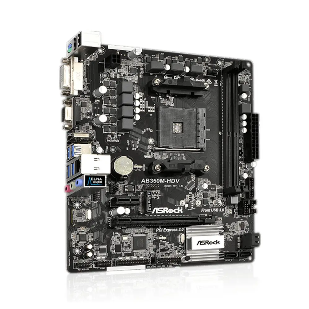 

B350M Материнская плата ASRock AB350M-HDV материнская плата AM4 DDR4 64 ГБ для AMD Ryzen/7-го поколения A-серия cpu HDMI USB3.1M.2 Micro ATX