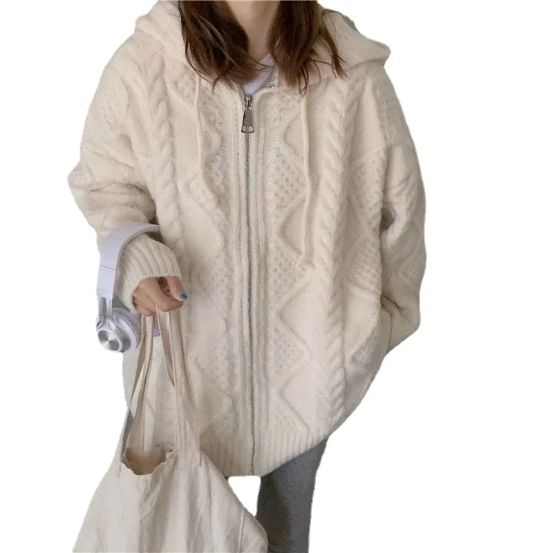 

Женская одежда свитшоты на молнии с капюшоном однотонная свободная модная зимняя трикотажная ткань с длинным рукавом