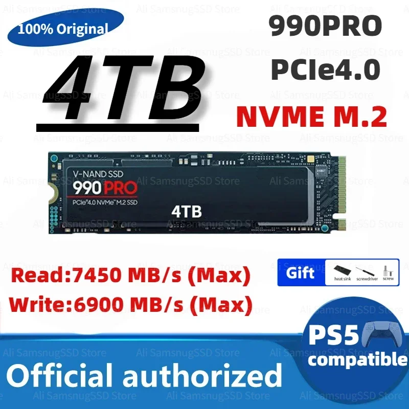 

2024 Newest Original 990PRO 4TB 2TB 1TB SSD Internal Solid State Disk M2 2280 PCIe Gen 4.0 X 4 NVMe for PlayStation 5/PS5/Laptop