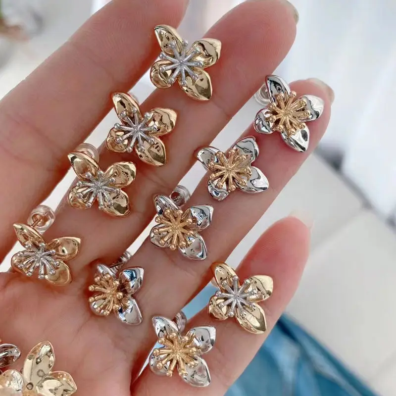 

Модные Позолоченные цветы, 5 пар, латунные Искусственные золотые, серебряные, медные, корейские ювелирные изделия для женщин и девушек