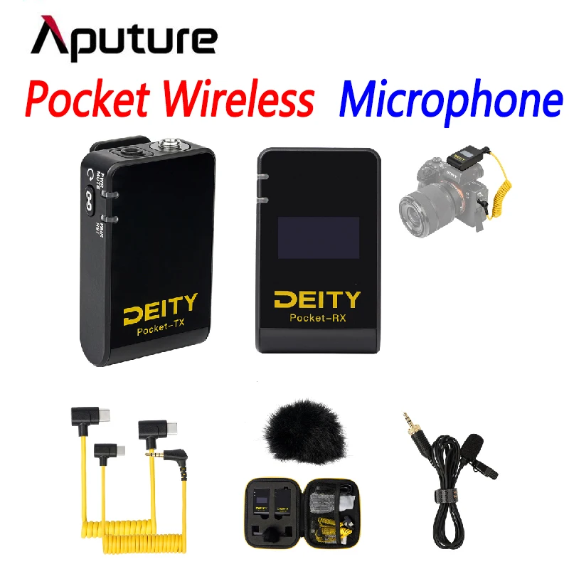 

Aputure Deity Pocket Wireless Mobile Kit Microphone with Tripod Lavalier Mic for Vlog Video Record DSLR Camcorders Interview