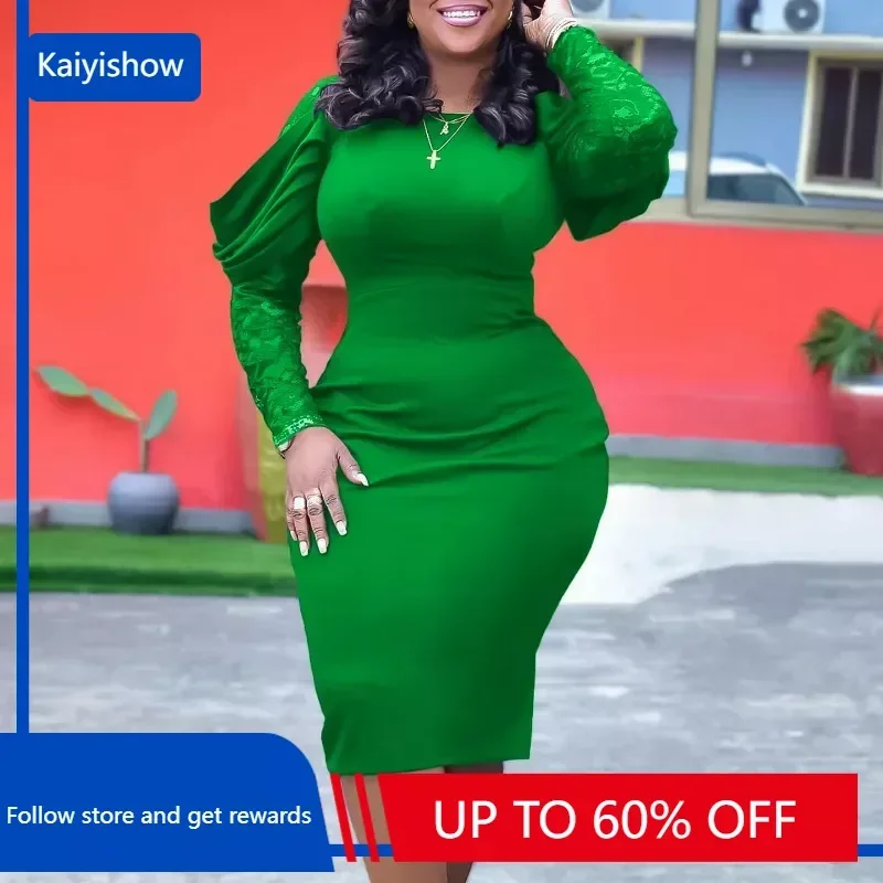 Осеннее модное кружевное платье-карандаш