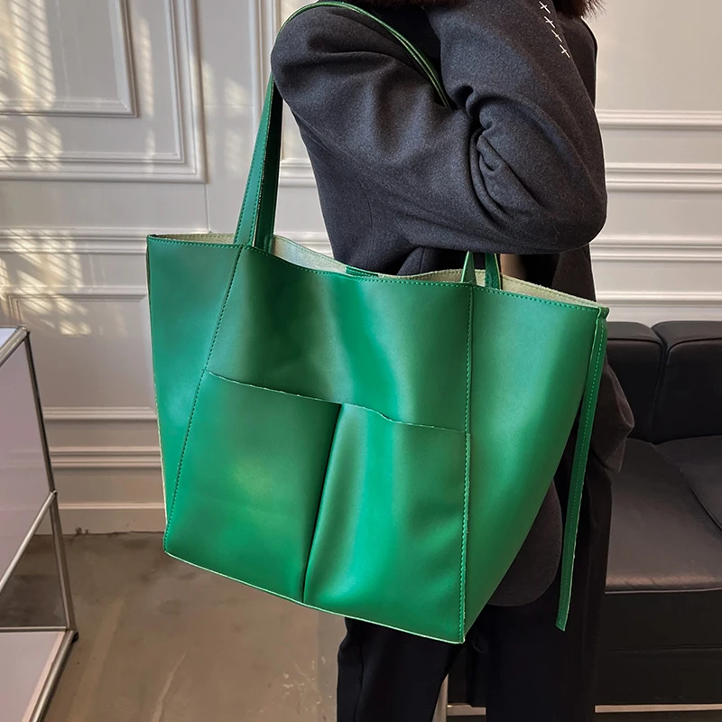 

Simple PU Leather Satchel Big Shoulder Bags for Women 2021 Winter Hit Luxury Totes Female High Capacity Designer Handbags