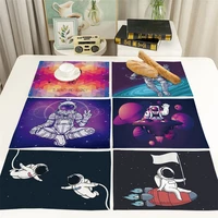 32x42cm nordic ins spaceman kitchen placemat cotton linen cartoon astronaut print dining table mat bowl coaster pad home decor