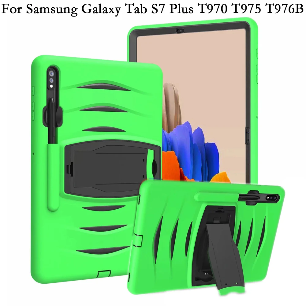 

Ripple Shockproof Silicone Stand Fundas Cover For Samsung Galaxy Tab S7 Plus S7plus 12.4 T976B T970 T975 Case Hard PC TPU Shell