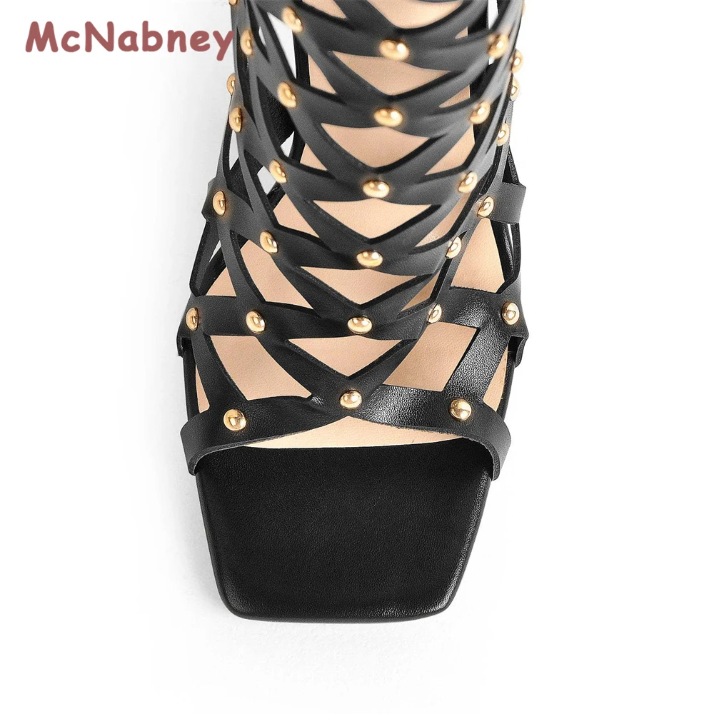 Sexy Women's Boots Square Toe Metal Decor Shoes 2023 Ladies Fashion Knee High Boots Female High Heels Rhinestone Thigh Boots