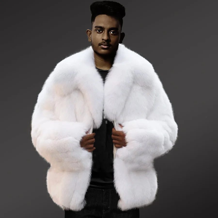 

Overcoat High Fur quality Design Real Fashion White Latest Fox Natural Coat Jacket Man Warm Large Lapel