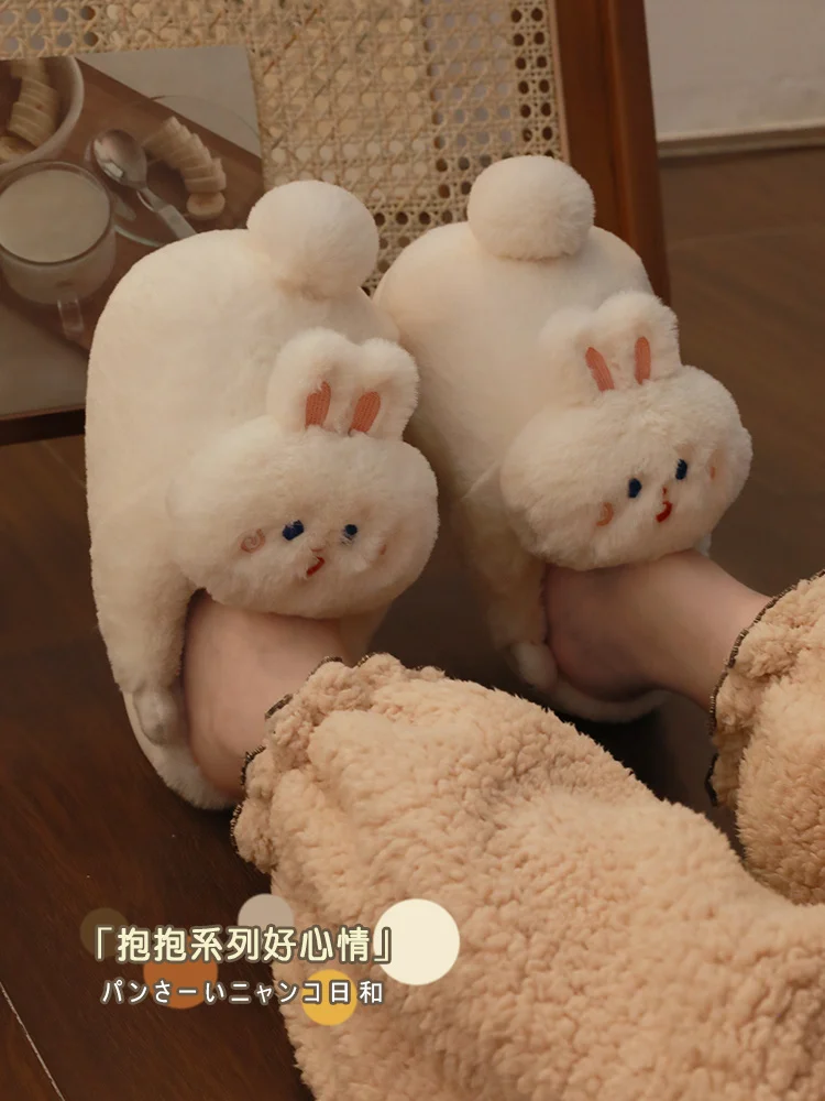 Cute Rabbit Cotton Home Slippers For Female Indoor Household 2022 Winter Cat Dog Animal Plush Slippers For Female Cartoon Pet