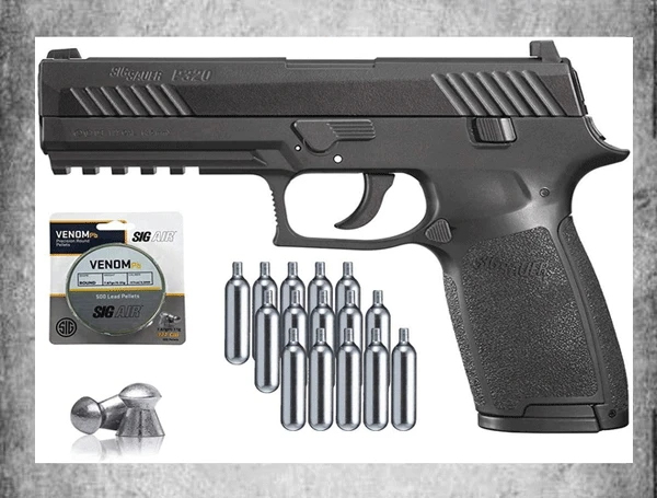 Пневматический пистолет SIG Sauer P320 с CO2 12 г (15 пакетов) и 500 свинцовыми гранулами