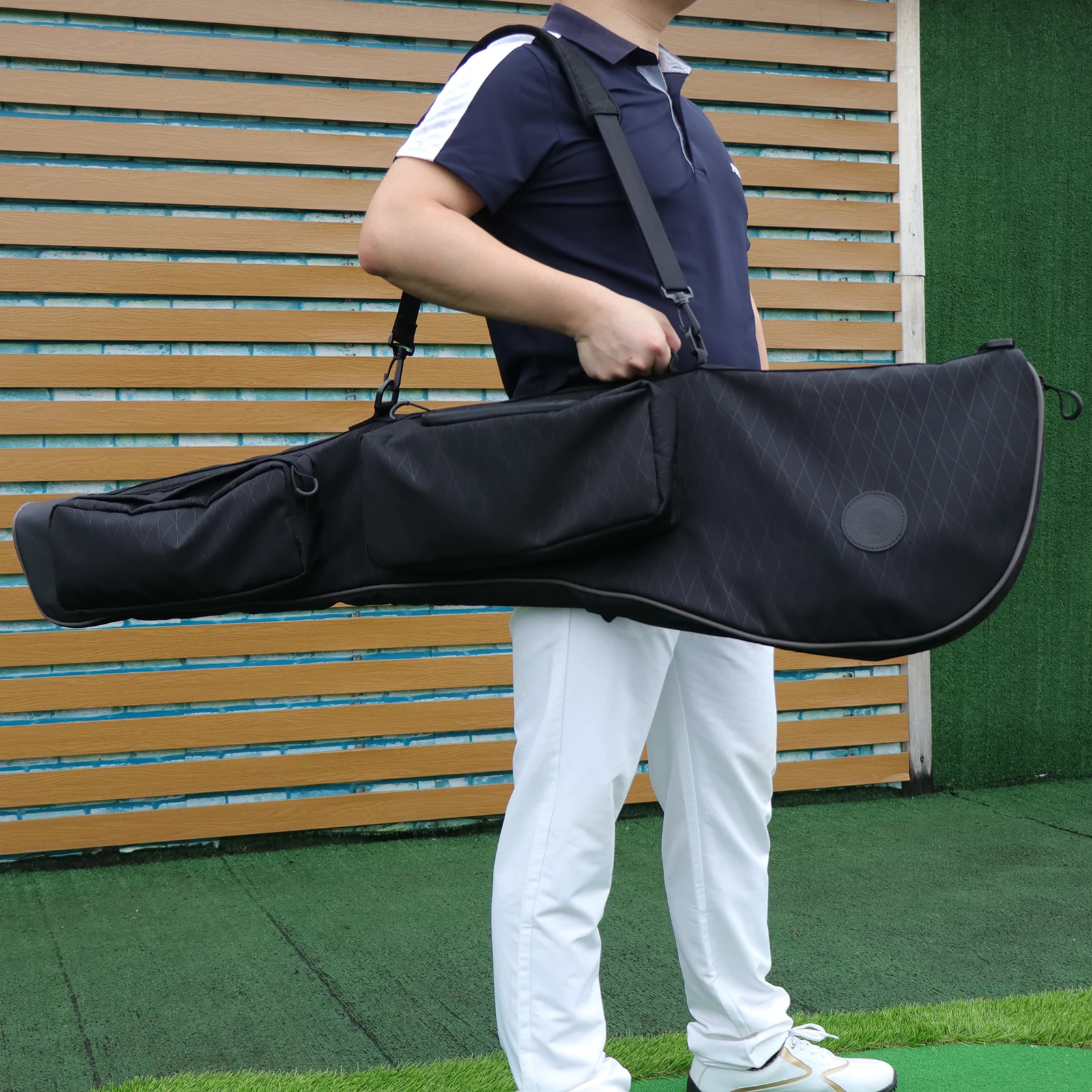 Tourbon Golf Clubs Carry Bag Lightweight Sunday Bag Nylon Small Travel Bag for Driving Range  Water Repellent Black 123CM
