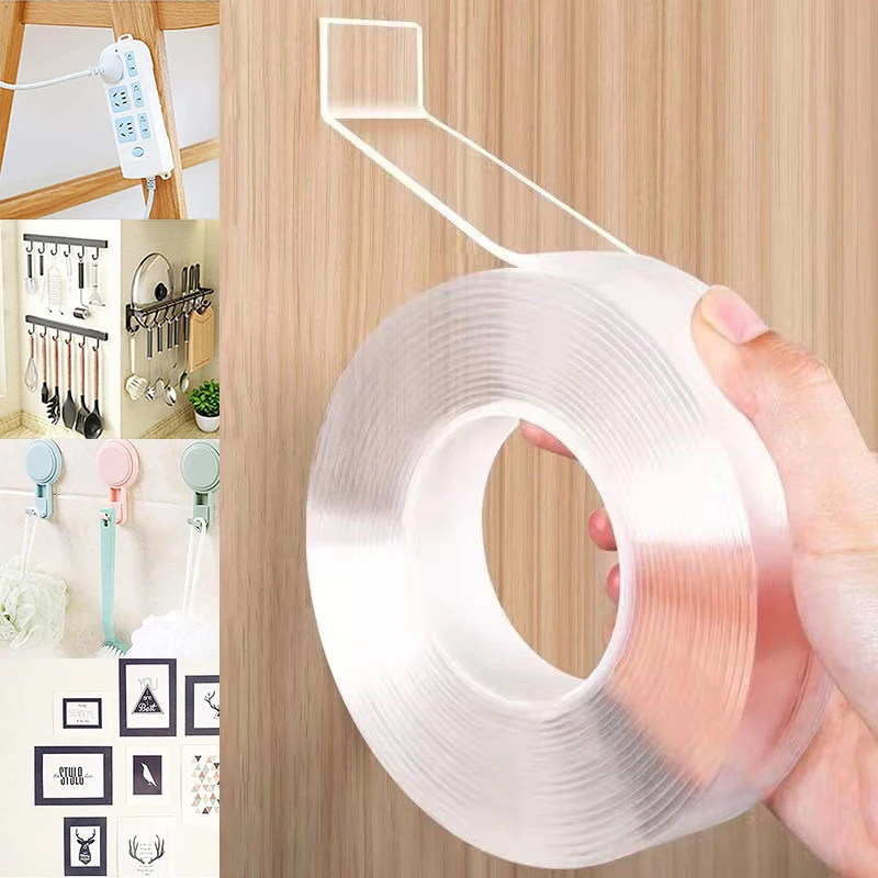 

Прозрачная нано-лента, многоразовая водонепроницаемая клейкая лента, 1 м, 3 м, 5 м, 10 м, не оставляет следов, двусторонняя лента, товары для кухн...