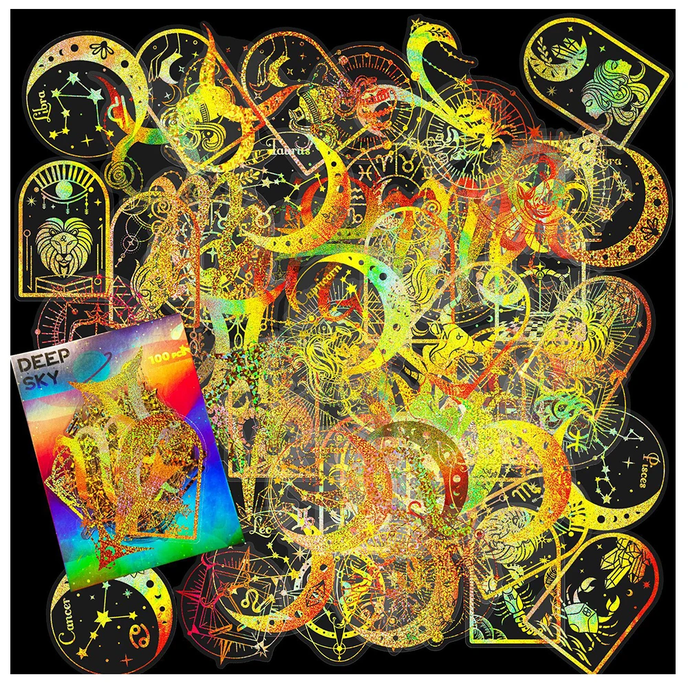 

10/30/50/100pcs Golden Laser Deep Space Sky Stickers Waterproof Aesthetic Graffiti Motorcycle Bicycle Laptop Vinyl Sticker Toys