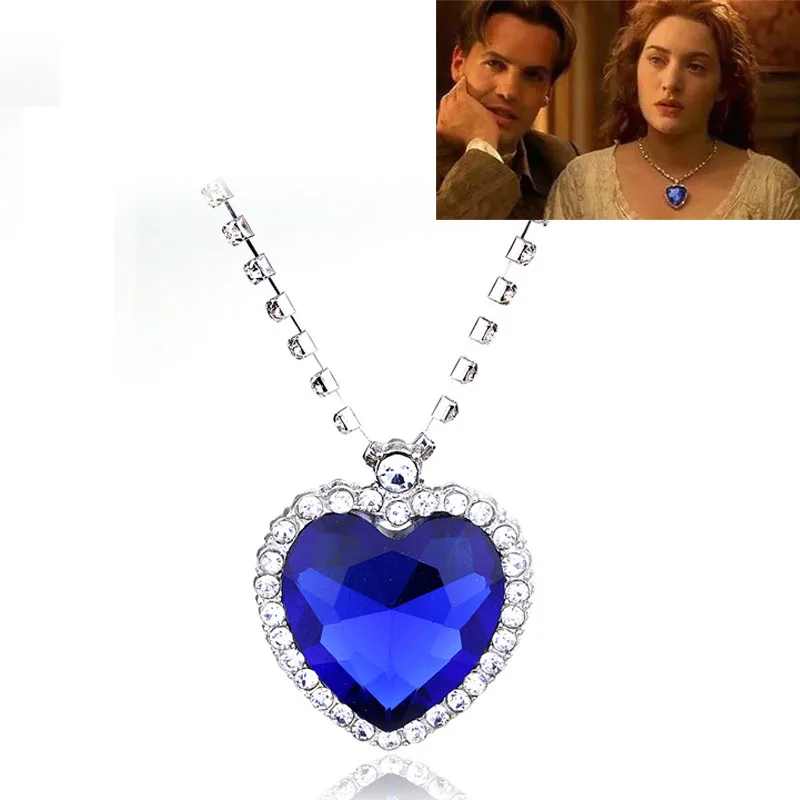 

Movie Titanic with Necklace Blue Heart-shaped Rhinestone Pendant Necklace Jewelry Accessories Wholesale Girls Gift Customization
