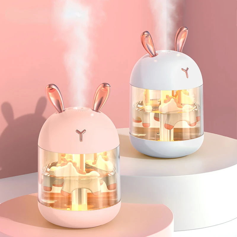 

New USB Ultrasonic Humidifier Cool Mist Maker 300Ml Essential Oil Diffuser For Home Office Merry-Go-Round Design Gift Recommend