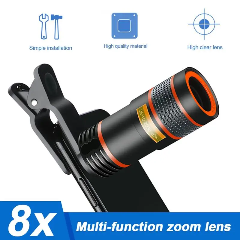 

8X HD Mobile Phone camera Lens Optical Zoom Telescope Magnifier with Clip Monocular Lens for iPhone Smartphones Camping hunting