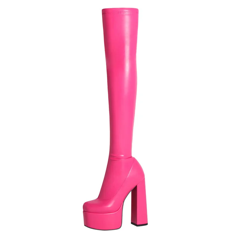 

Super High Heels Women's Over-the-knee Boots Side Zipper Round Toe Women Platform Boots Stretch Solid Color Botines Mujer 2022