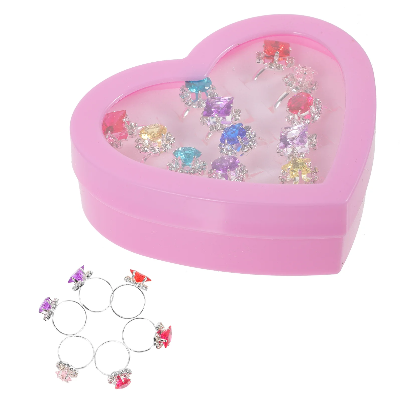 

12pcs Jewel Rings Rhinestone Rings Kids Rings Pretend Play Rings Adjustable Rings in Box