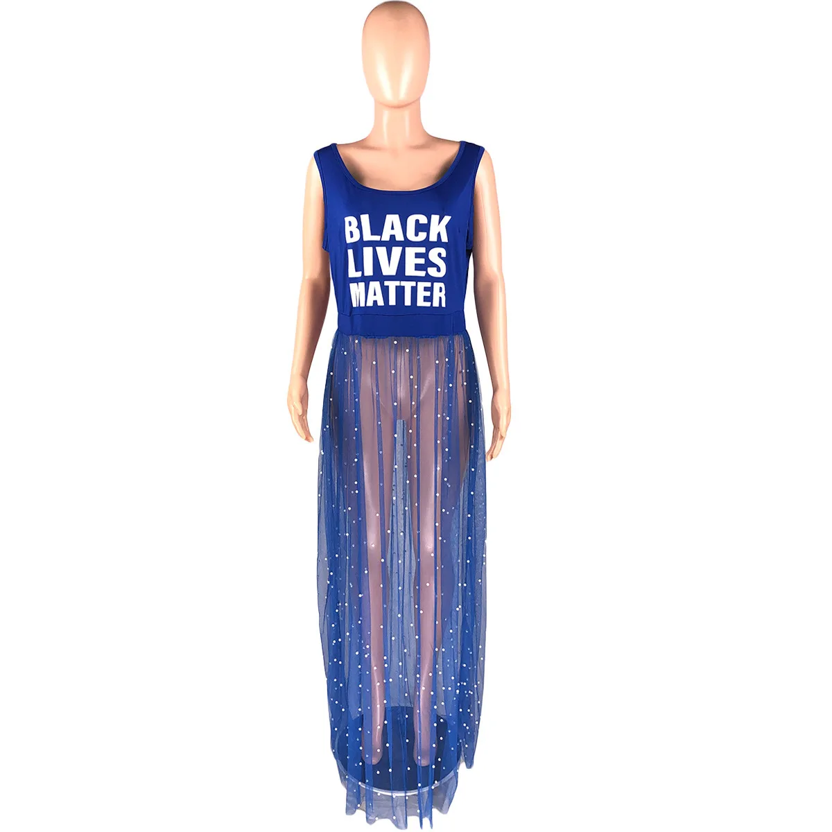 Plus Size Women Clothing New Solid Beads Large Letters 5XL Fashion Loose Dress Sleeveless Mesh Casual Summer Women's Dresses