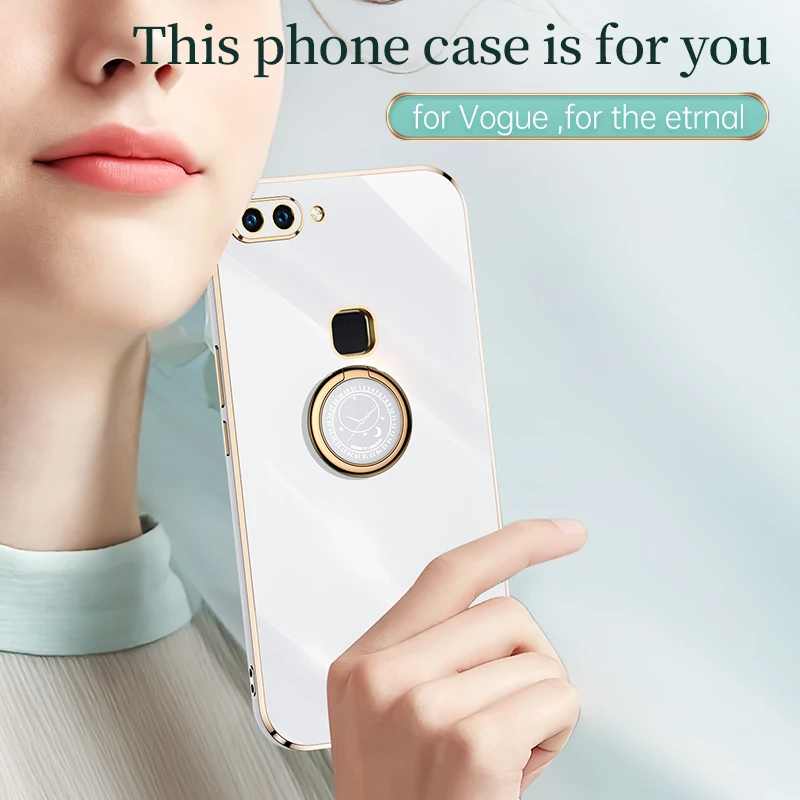 Plating Square Ring Holder Silicone Phone Case On For Vivo X20 x20 20x phone case Luxury Stand Cover