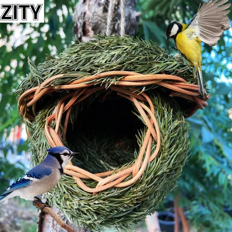 

Hanging Outdoor Birds Nest Natural Pine Needles Woven Birdhouse Bird Cage Garden Courtyard Decoration Bird Hut Pet Accessories