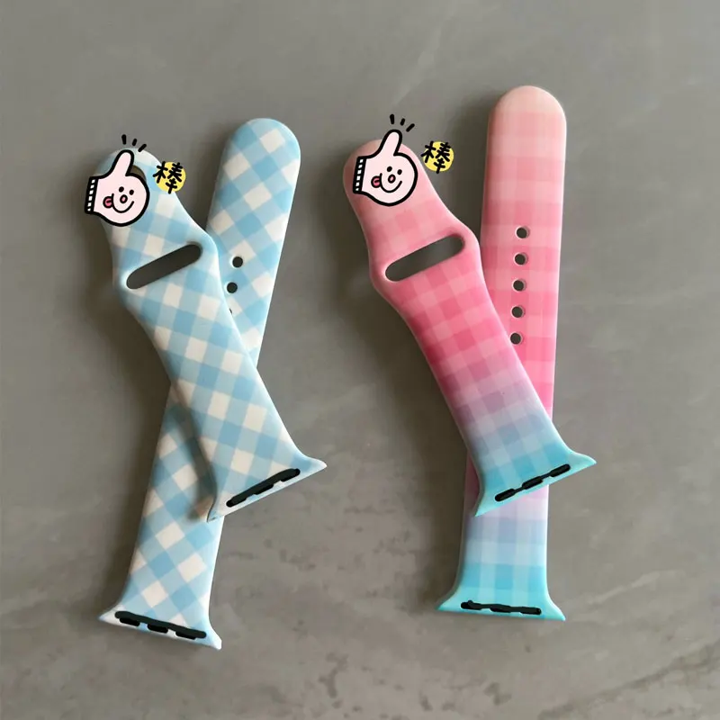 

Printing Strap for Apple Watch Band 44mm 40mm 38mm 42mm 45mm 41mm Fashion Lattice Silicone Correa For iWatch 7 6 5 4 SE 3