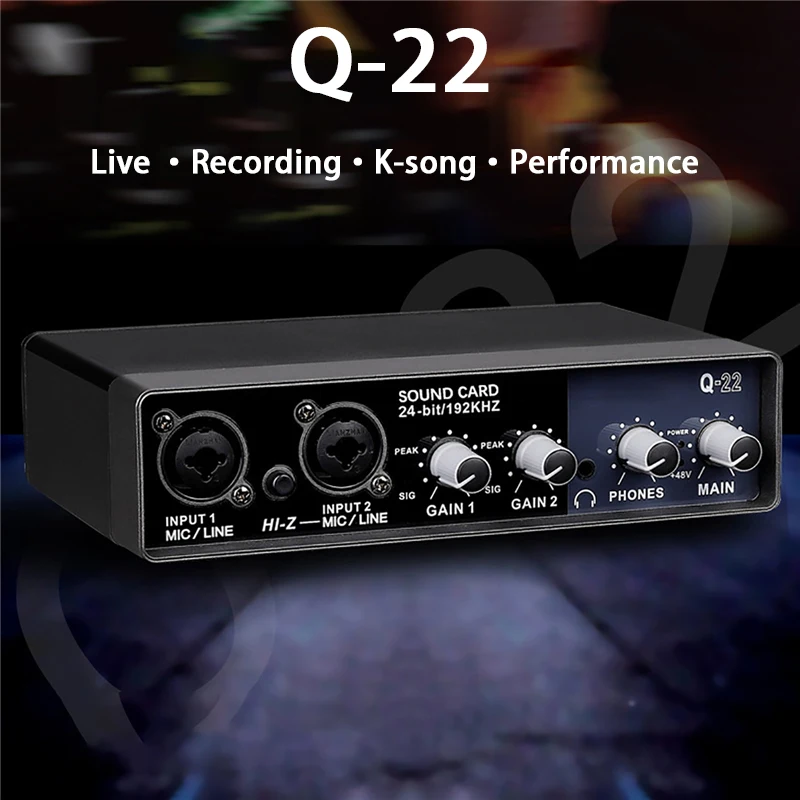 

Q-22 Audio Interface Sound Card with Monitoring,Electric Guitar Live Recording Professional Sound Card For Studio,Singing