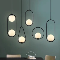 led glass ball pendant lights metal hoop hang lamp for bedroom cafe restaurant bar indoor lighting decoration light fixture