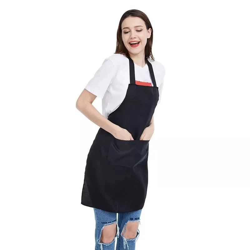 

10 Pack Bib Apron - Unisex Black Apron Bulk With 2 Roomy Pockets Machine Washable For Kitchen Crafting Bbq Drawing