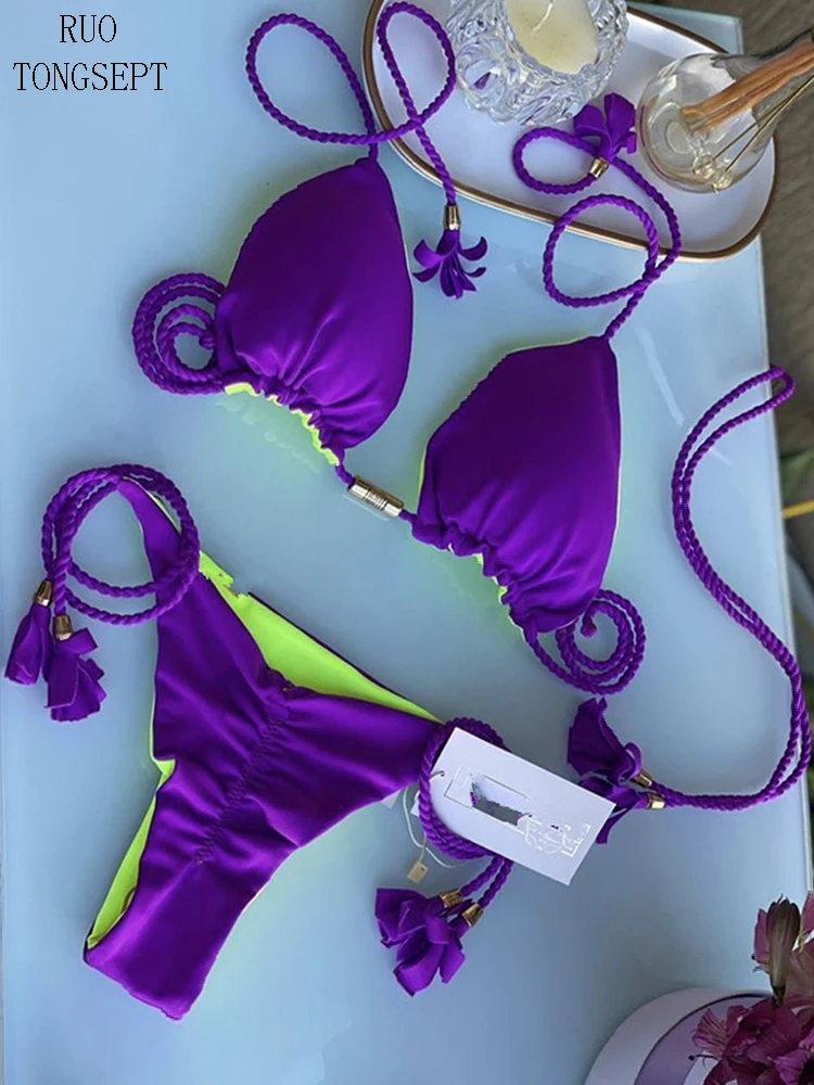 RUOTONGSEPT Swimwear Thong Bikini Set 2022 New Blue Swimsuits Woman  Bathing Suits Bikinis Triangle Bandage Female Beachwear