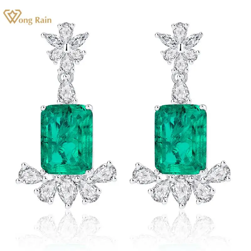 

Wong Rain Vintage 100% 925 Sterling Silver Emerald High Carbon Diamonds Gemstone Drop Dangle Earrings Fine Jewelry Wholesale