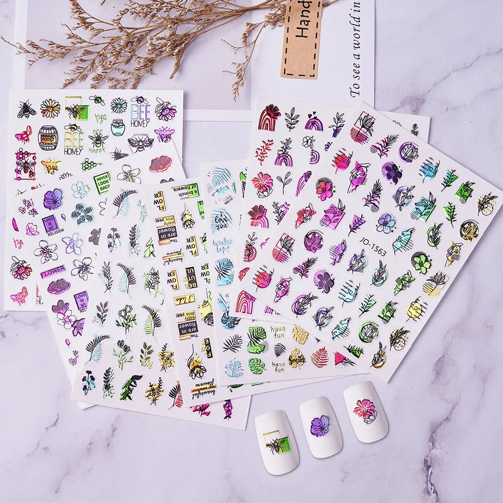 

12Pcs/Set Colorful Leaf 3D Nail Sticker Self Adhesive Aurora Slider Nails Art Decoration Decals Manicure Accessories NL166-S1