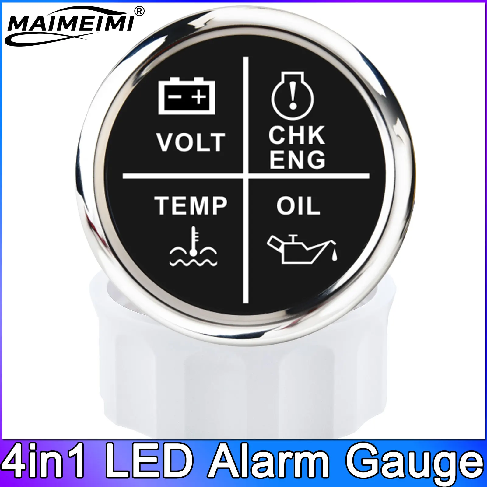 

4в1 52 мм светодиодный сигнальный датчик напряжения/пресса для масла/температуры воды/проверка индикатора сигнализации двигателя для автомобиля, лодки 12 В 24 В