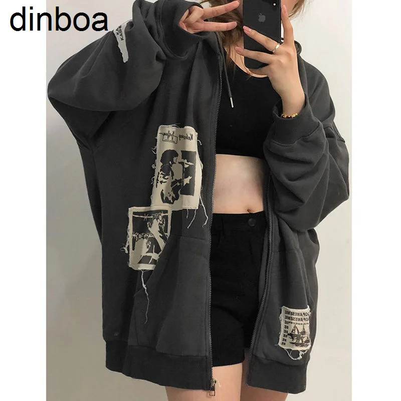 

Dinboa-Женская балахон в стиле панк с надписью Alt на молнии, куртка в стиле гранж, винтажная уличная рубашка, толстовки в стиле Харадзюку, одежда...