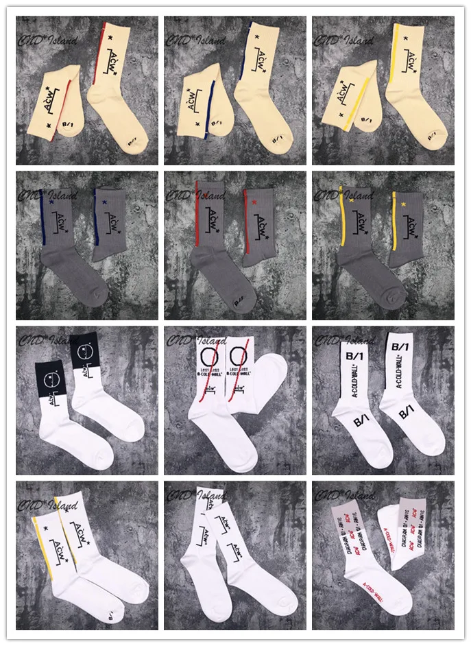 

22SS Stripe Geometric Pattern A Cold Wall Socks Men Women 100% Cotton ACW Socks Sports Style Four Seasons Skateboard Bermudas