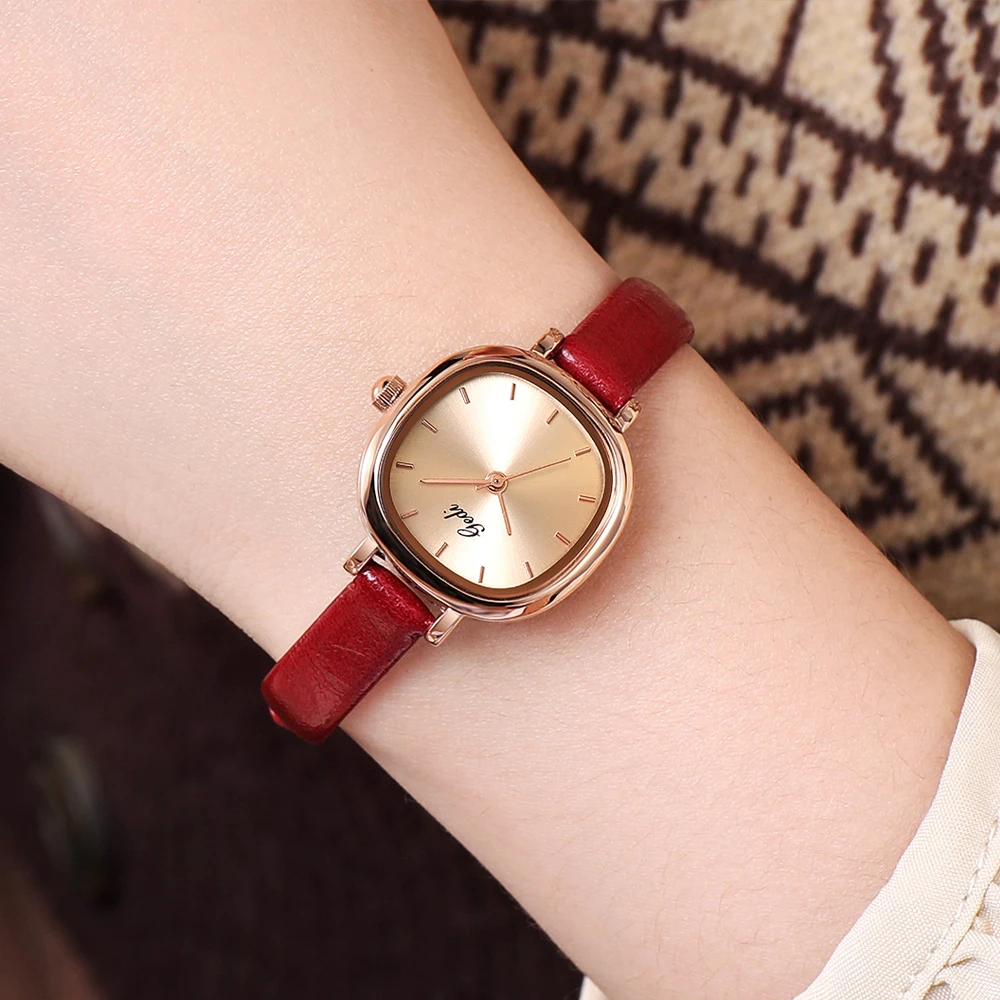 GEDI Retro Coffee Women Square Watches Thin Leather Strap Waterproof Vintage Fashion Ladies Quartz Wristwatches Female Clock New