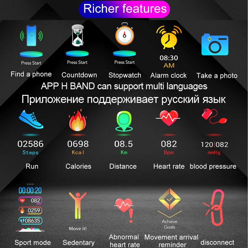 

Мужские и женские наручные часы 2022, спортивный браслет с пульсометром и тонометром, фитнес-трекер, водонепроницаемый, цветной, для активног...