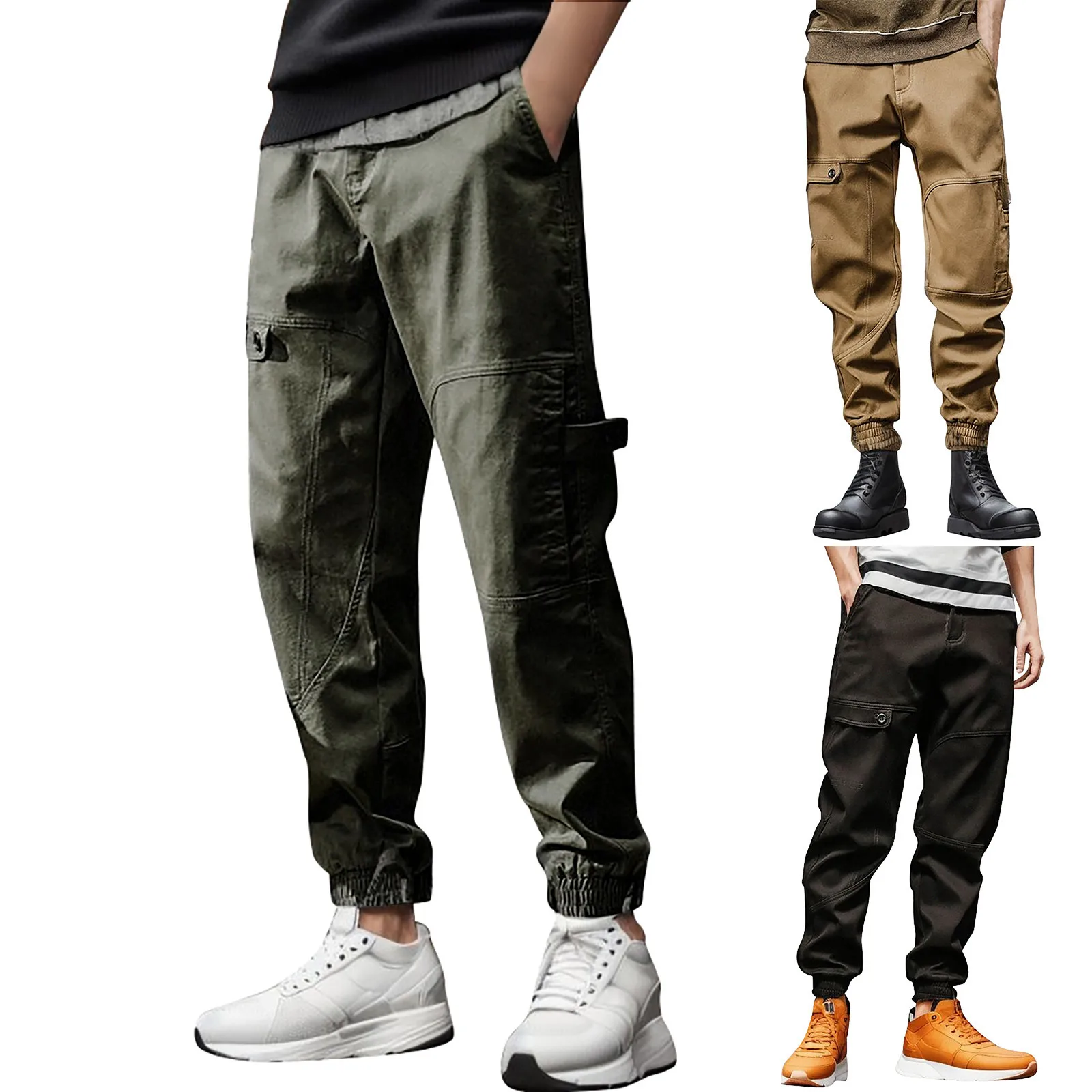 

Новинка Осень 2023 брюки карго брюки для мужчин полная длина сплошной цвет свободные мульти-карман на шнурке карманы мужские брюки карго