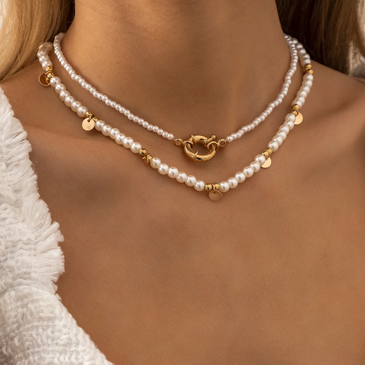

2Pcs/Set Elegant White Imitation Pearl Choker Necklace Women Collares Bridal Wedding Kpop Beaded Chain Fashion Aesthetic Jewelry