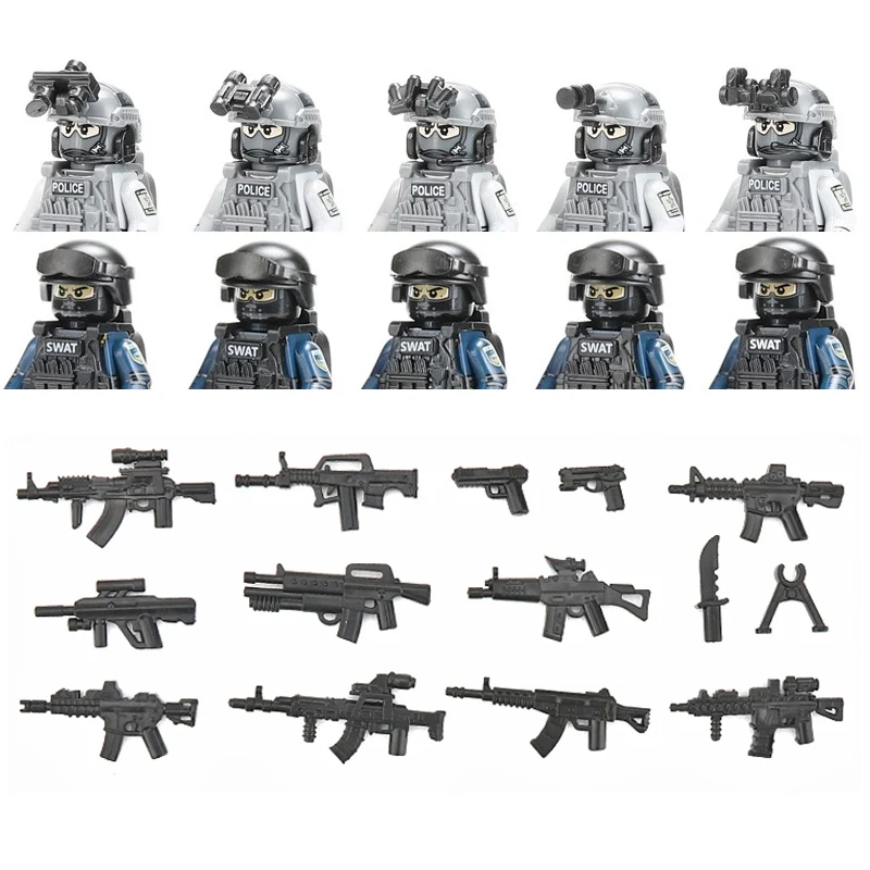 City Police Accessories Special Forces Building Blocks Military Soldier Figures SWAT Weapons Backpack Vest Bricks Children Toys