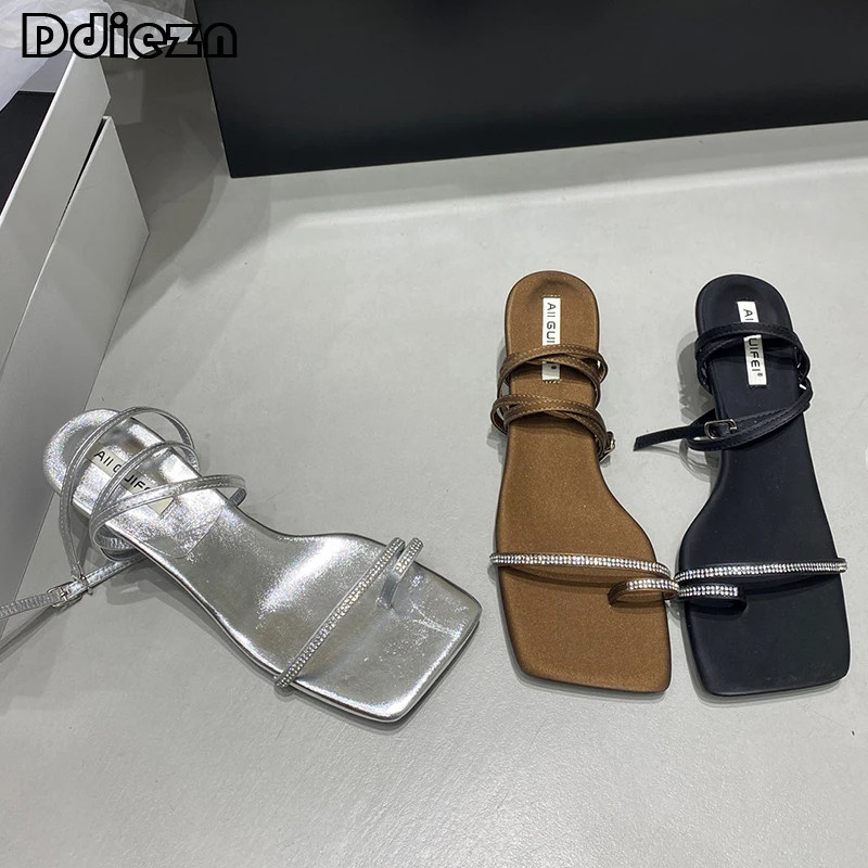 

Женские туфли-лодочки 2023, летняя женская обувь для элегантных туфель на тонком высоком каблуке, Модные женские сандалии с квадратным носком...