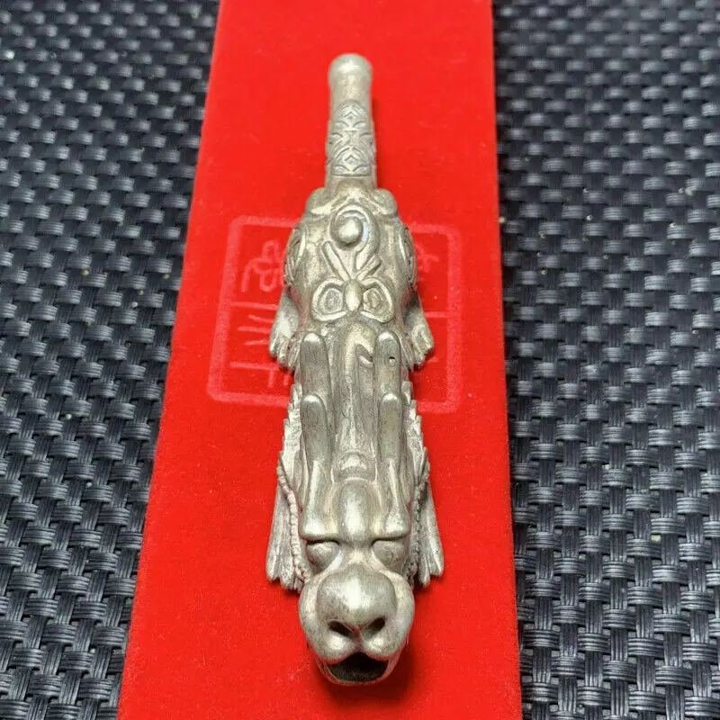Тибетская Серебряная курительная табачная статуя с головой дракона ручной
