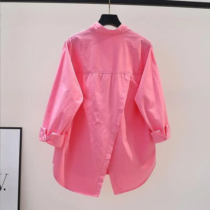 

Рубашка женская Повседневная Асимметричная, хлопковая туника на пуговицах, однотонная уличная одежда с длинным рукавом, p959